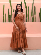 Brown One Shoulder Cotton Dress